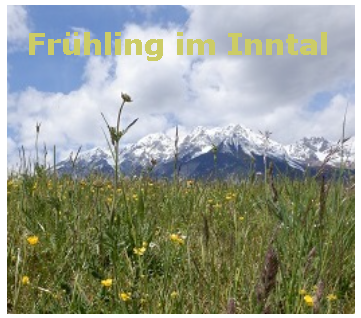 Screenshot Heller Himmel über grüner Wiese. Über dem Himmel der Schriftzug: Frühling im Inntal.