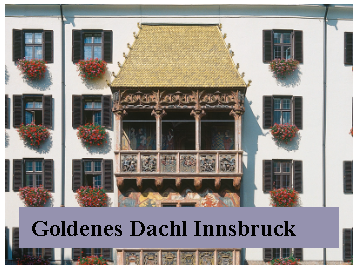 Screenshot Goldenes Dachl als Hintergrund mit Schriftzug Goldenes Dachl Innsbruck auf grauer Hintergrundfläche