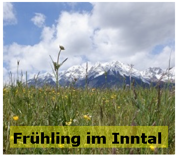 Wiese hinter dem Schriftzug: Frühling im Inntal